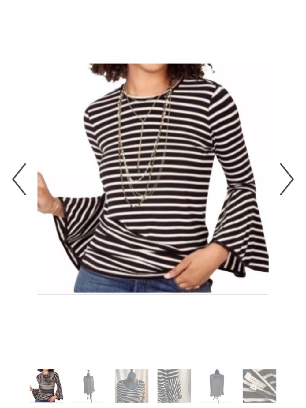 Striped Black & White Bell-Sleeve Long Sleeve Top